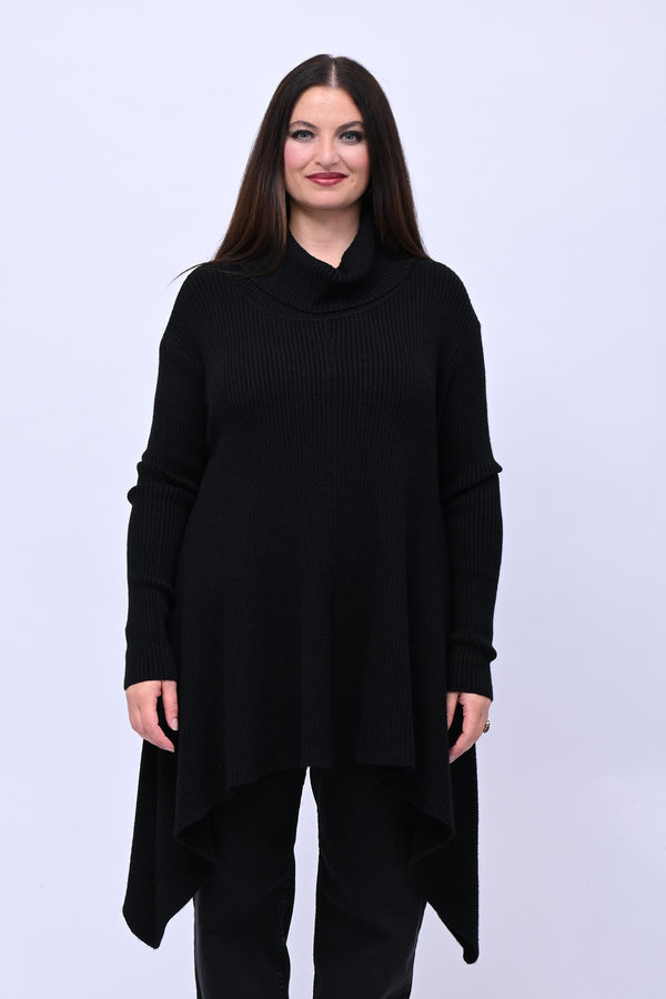 Maxi maglia coste punte - Nero