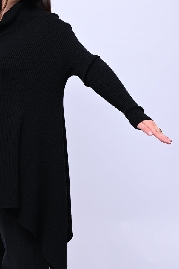 Maxi maglia coste punte - Nero