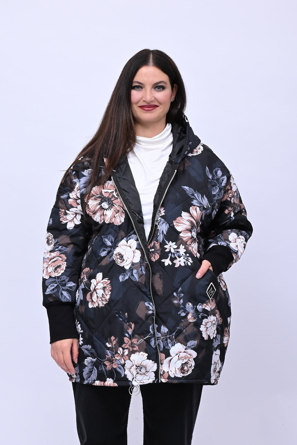 Piumino over fiori - Nero