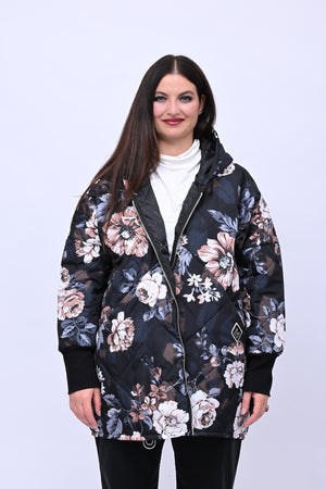 Piumino over fiori - Nero