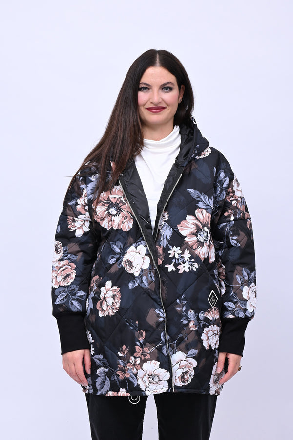 Piumino over fiori - Nero
