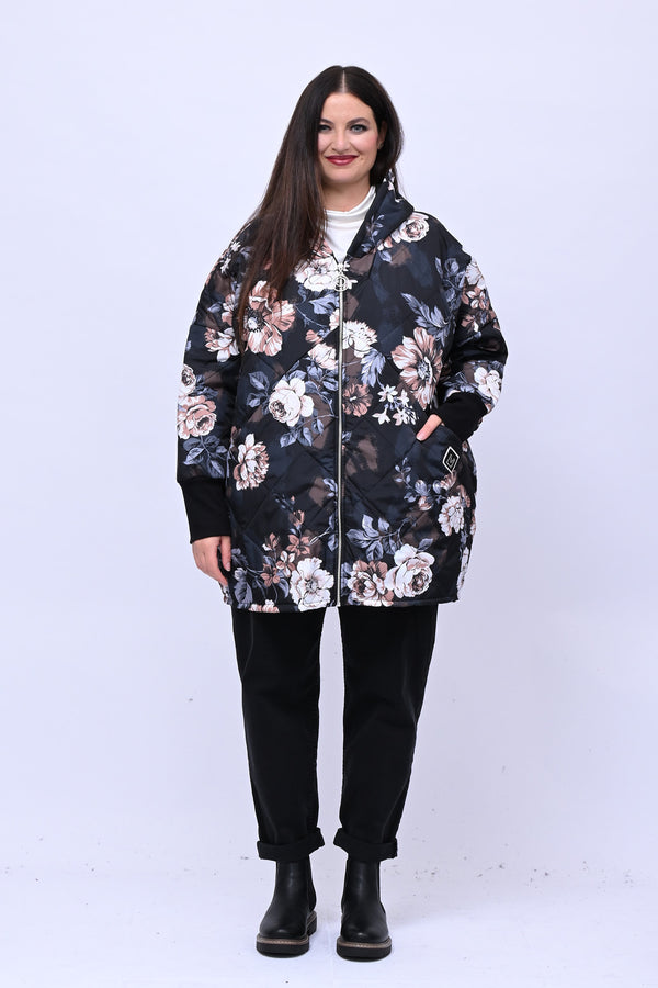 Piumino over fiori - Nero