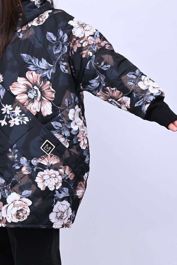 Piumino over fiori - Nero