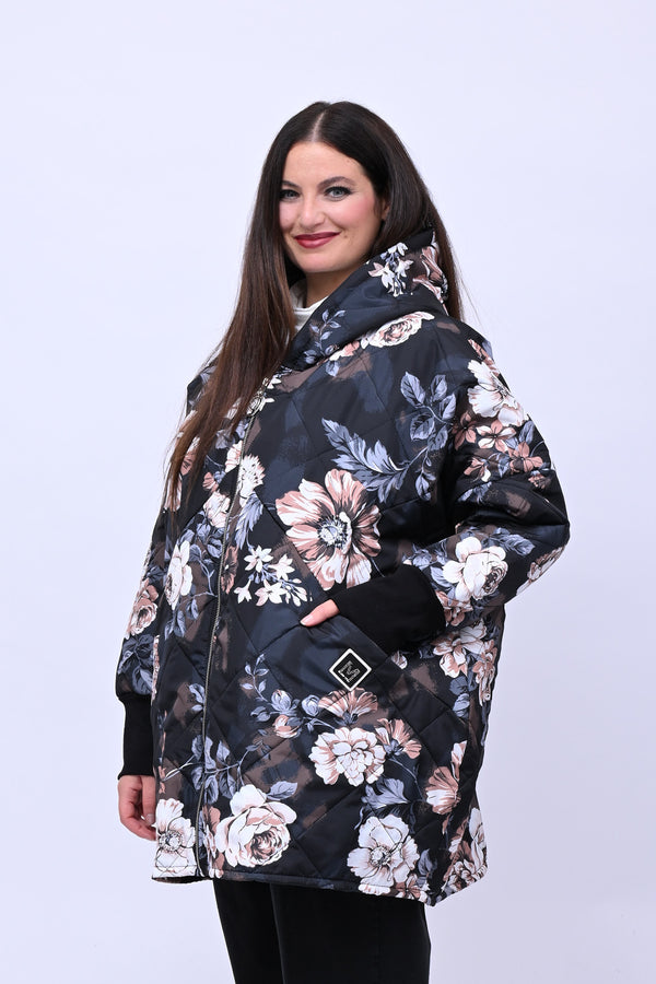 Piumino over fiori - Nero