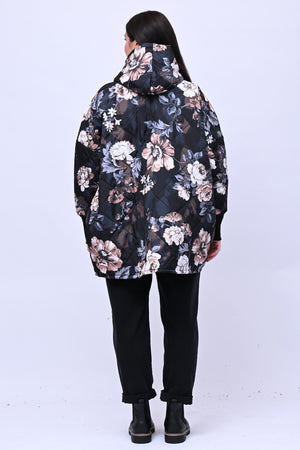 Piumino over fiori - Nero