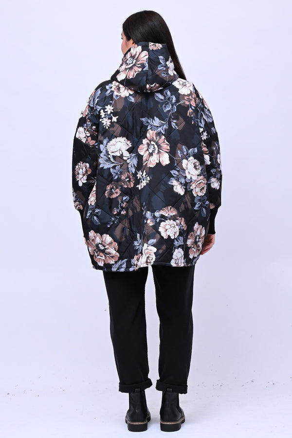Piumino over fiori - Nero