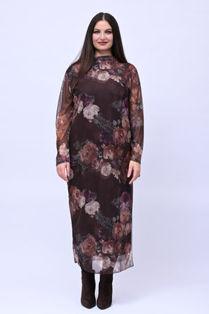 Abito tulle lungo fantasia - Moro