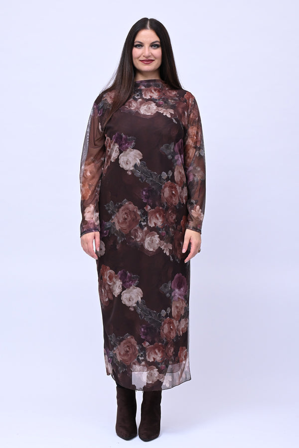 Abito tulle lungo fantasia - Moro