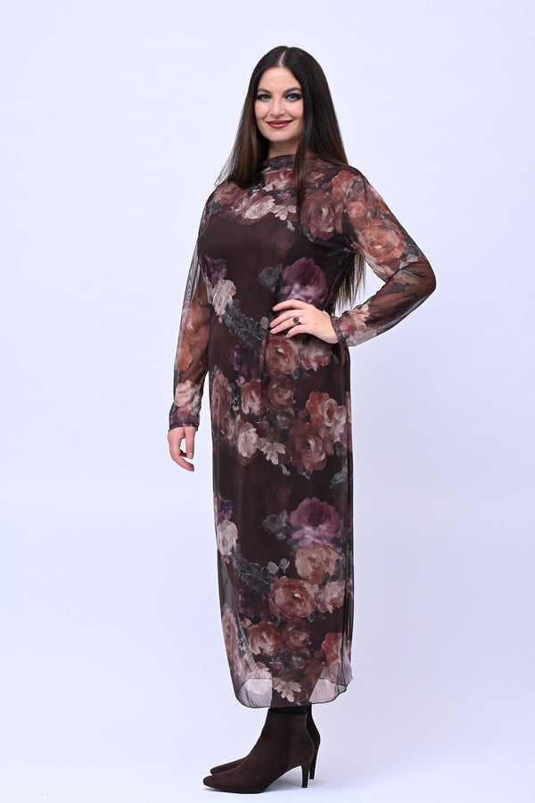 Abito tulle lungo fantasia - Moro