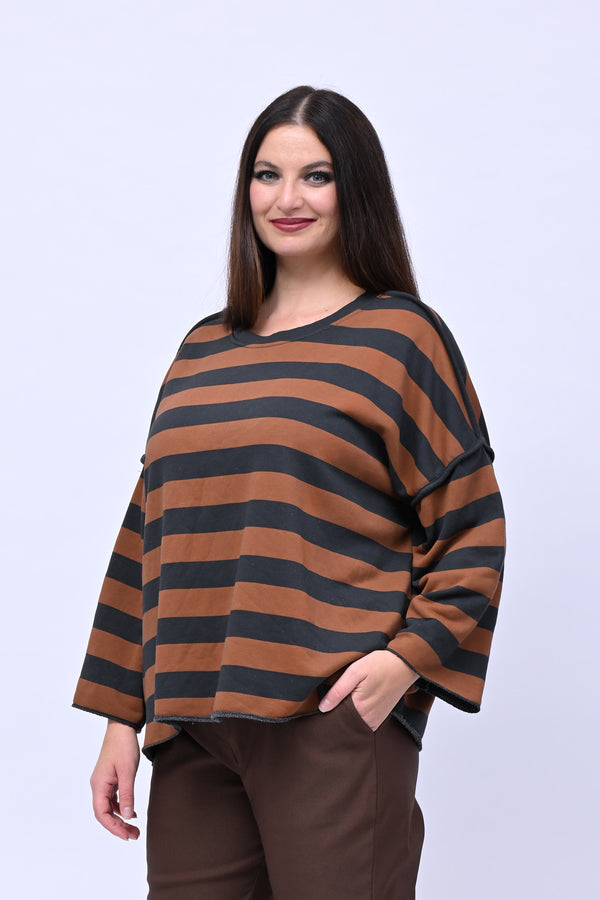 Felpa righe scatola - Grigio