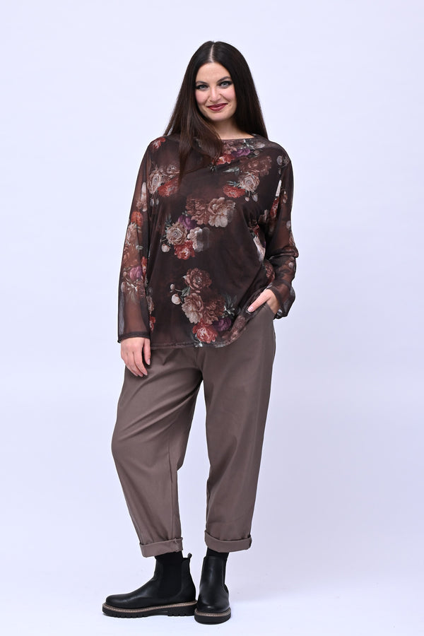 Maglia tulle fiori - Moro