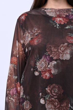 Maglia tulle fiori - Moro