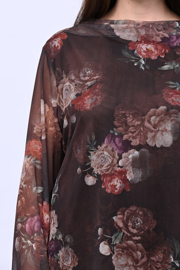 Maglia tulle fiori - Moro