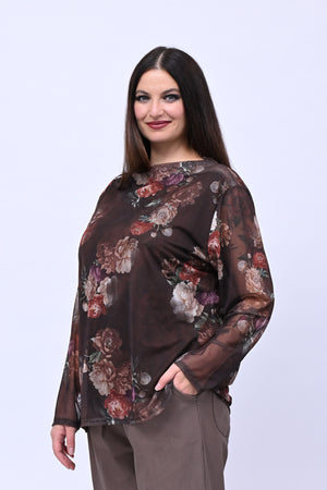 Maglia tulle fiori - Moro
