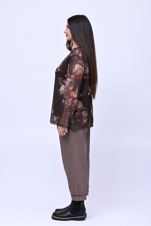 Maglia tulle fiori - Moro
