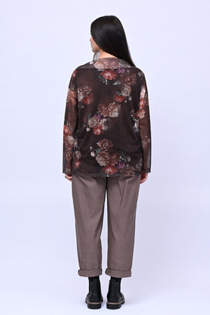 Maglia tulle fiori - Moro