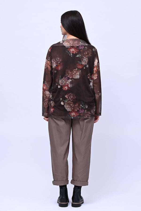Maglia tulle fiori - Moro