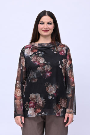 Maglia tulle fiori - Nero