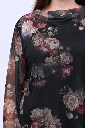 Maglia tulle fiori - Nero