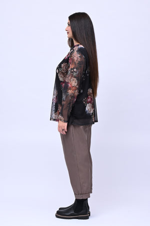 Maglia tulle fiori - Nero
