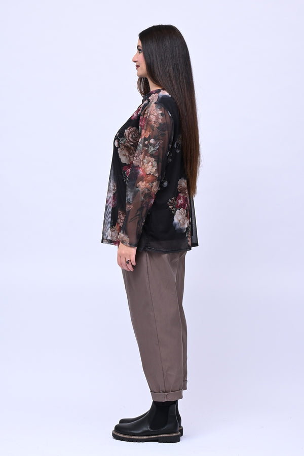 Maglia tulle fiori - Nero