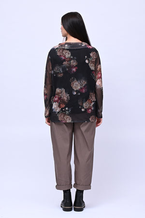 Maglia tulle fiori - Nero