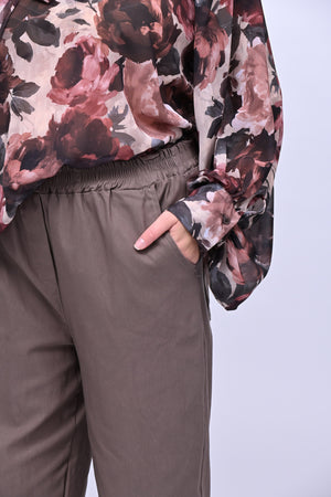 Pantalone bengalina vita alta - Greige