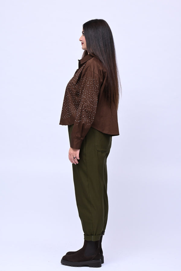 Pantalone bengalina vita alta - Oliva