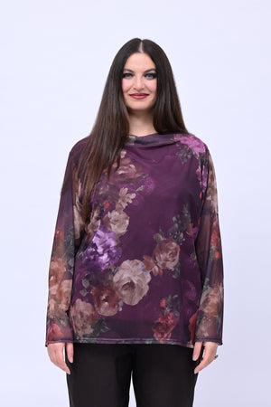 Maglia tulle fiori - Viola