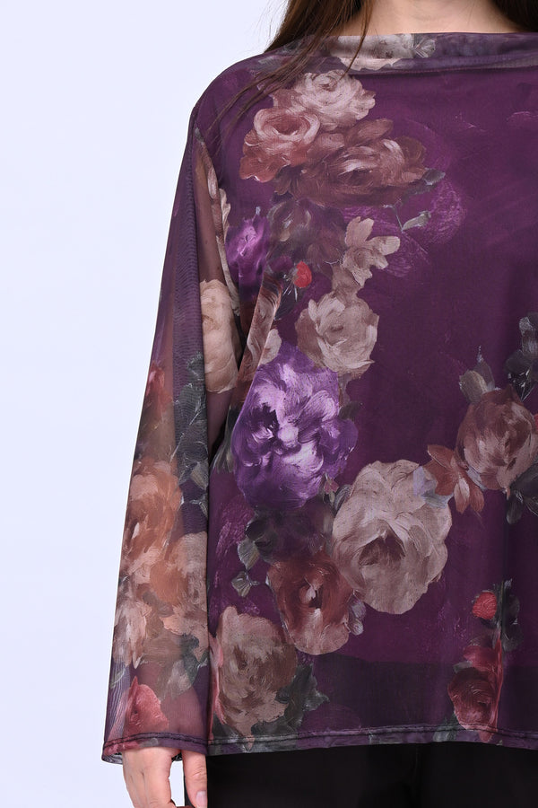 Maglia tulle fiori - Viola