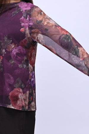 Maglia tulle fiori - Viola