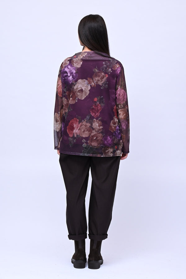 Maglia tulle fiori - Viola