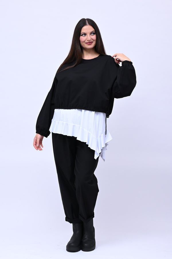 Maglia doppiata laccio balza - Nero