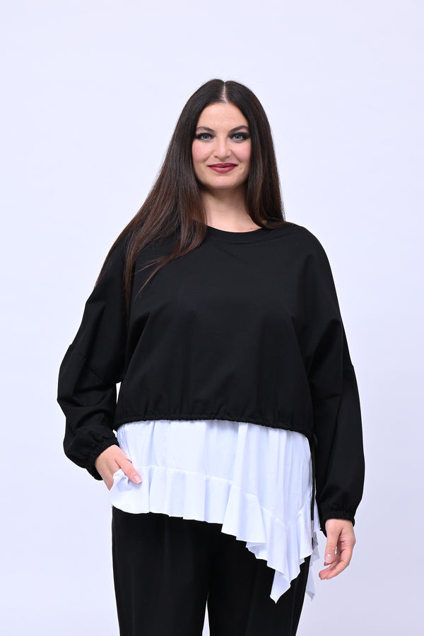 Maglia doppiata laccio balza - Nero