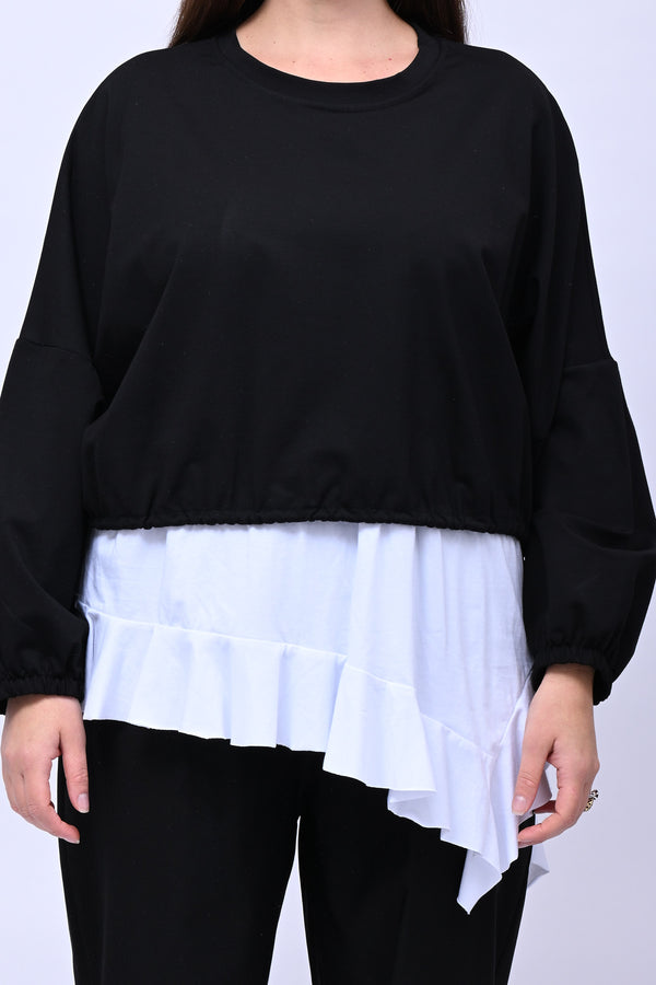 Maglia doppiata laccio balza - Nero