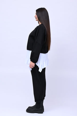 Maglia doppiata laccio balza - Nero