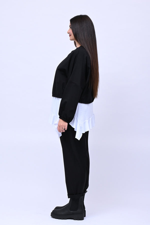 Maglia doppiata laccio balza - Nero