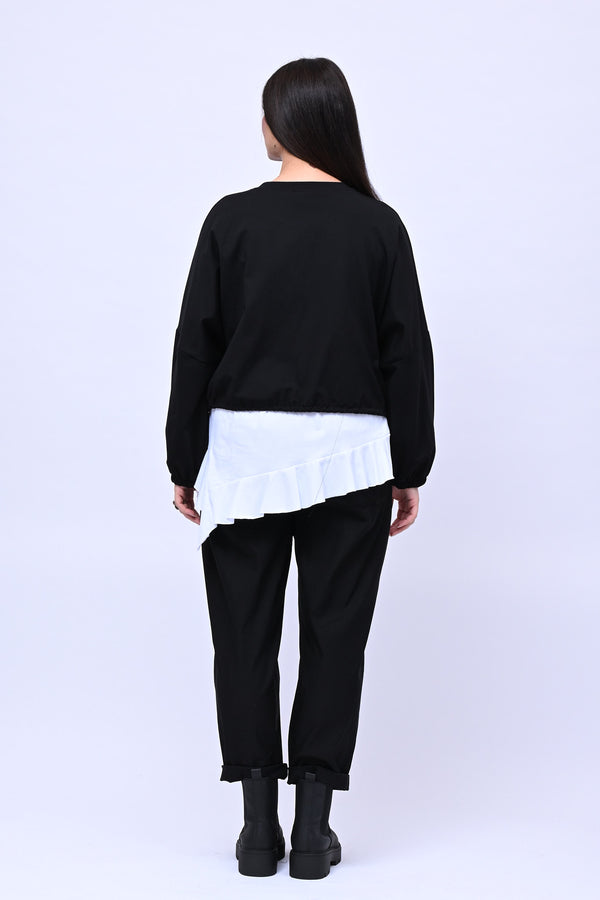 Maglia doppiata laccio balza - Nero