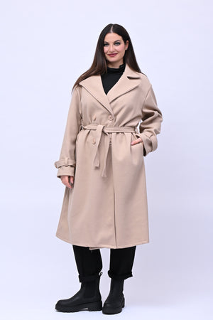 Cappotto doppio petto cinta - Burro
