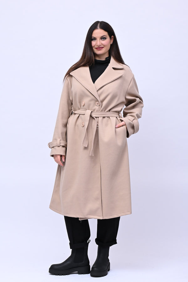 Cappotto doppio petto cinta - Burro