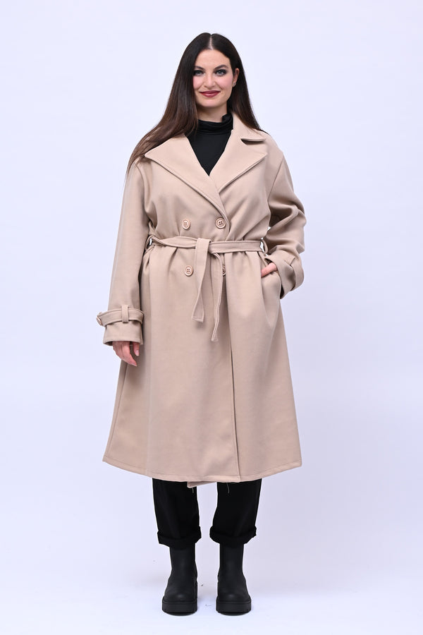 Cappotto doppio petto cinta - Burro