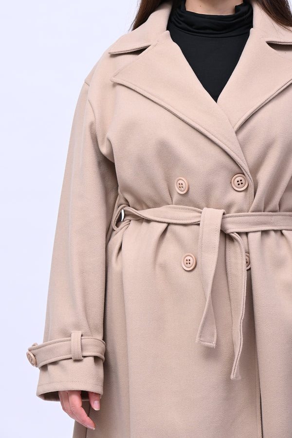 Cappotto doppio petto cinta - Burro