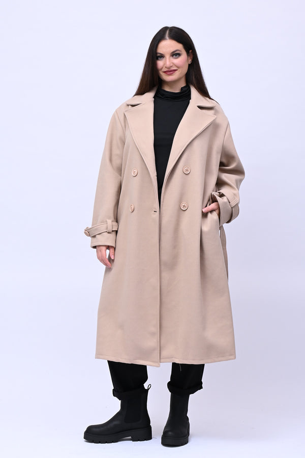 Cappotto doppio petto cinta - Burro