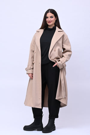 Cappotto doppio petto cinta - Burro