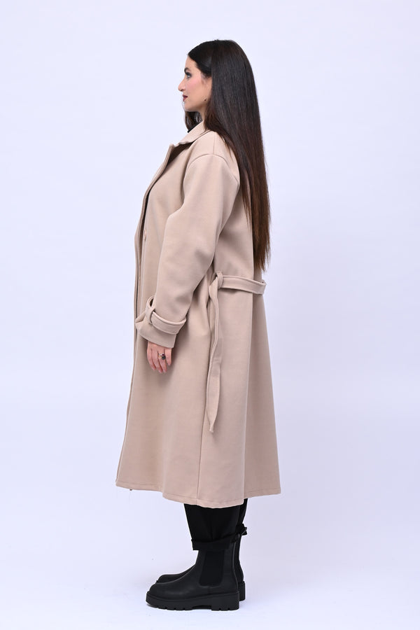Cappotto doppio petto cinta - Burro