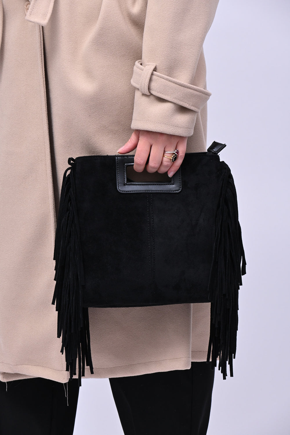 Borsa a mano frange - Nero