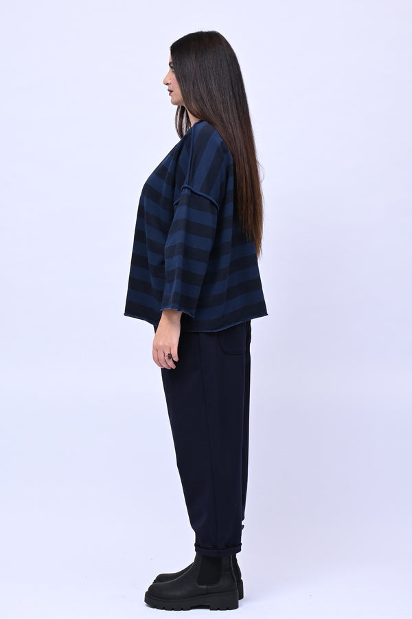 Felpa righe scatola - Blu