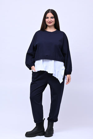 Maglia doppiata laccio balza - Blu