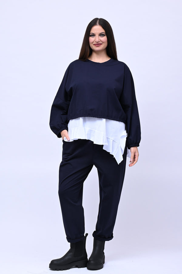 Maglia doppiata laccio balza - Blu