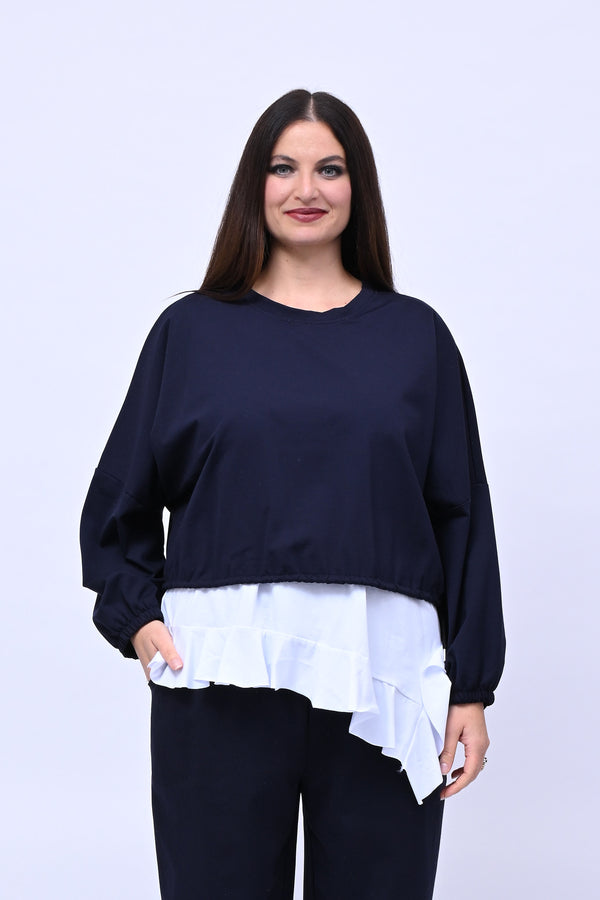 Maglia doppiata laccio balza - Blu